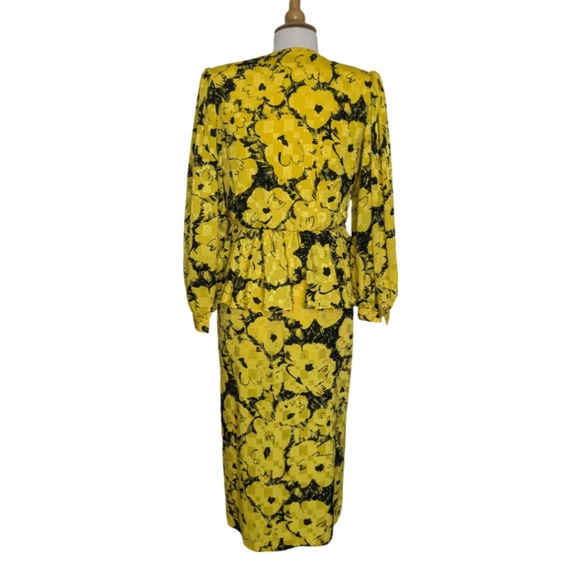 Maison Missy House 70s Peplum Maxi Dress Yellow Vneck Long Sleeve Size S/M - Picture 6 of 17